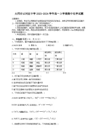 山西省大同市汇林中学2023-2024学年高一化学上学期期中试题（Word版附答案）