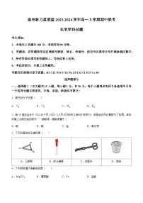 浙江省温州新力量联盟2023-2024学年高一上学期期中联考化学试题（含答案）