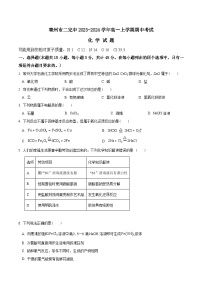 安徽省亳州市二完中2023-2024学年高一上学期期中考试化学试题（含答案）