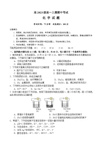 四川省南充高级中学2023-2024学年高一上学期期中化学试题（Word版附答案）