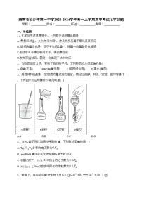 湖南省长沙市第一中学2023-2024学年高一上学期期中考试化学试题(含答案)