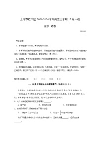 上海市虹口区2023-2024学年高三上学期12月一模化学试卷（含答案）