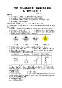 陕西省宝鸡市金台区2023-2024学年高一上学期期中化学试题（Word版附答案）