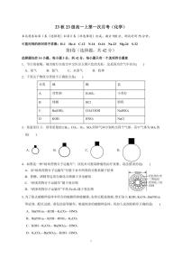 四川省绵阳市东辰中学2023-2024学年高一上学期10月月考试化学