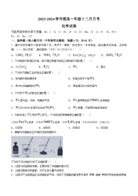 河北省唐山市第十二高级中学2023-2024学年高一上学期12月月考化学试题(无答案)