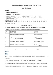 四川省成都外国语学校2023-2024学年高一上学期12月月考化学试题