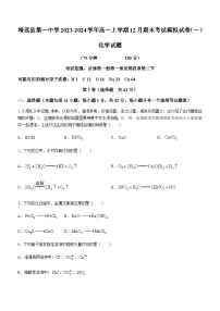 甘肃省靖远县第一中学2023-2024学年高一上学期12月期末考试模拟试卷（一）化学试题含答案