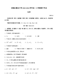 北京市西城区鲁迅中学2023-2024学年高一上学期期中考试化学试题含答案