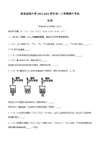 上海市嘉定区封浜高级中学2023-2024学年高一上学期期中考试化学试题含答案