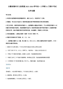 安徽省滁州市九校联盟2023-2024学年高一上学期11月期中考试化学试题含答案