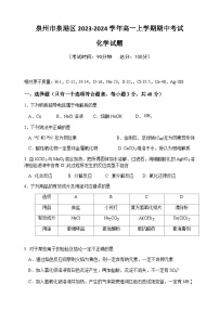 福建省泉州市泉港区第一中学、厦门外国语学校石狮分校2023-2024学年高一上学期期中考试化学试题含答案