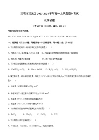 福建省三明市三元区2023-2024学年高一上学期期中考试化学试题含答案