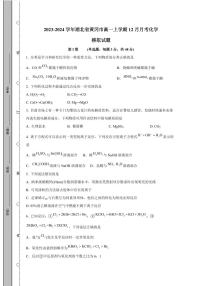 2023-2024学年湖北省黄冈市高一上学期12月月考化学模拟试题（含答案）