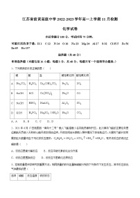 江苏省前黄高级中学2022-2023学年高一上学期11月检测化学试题含答案