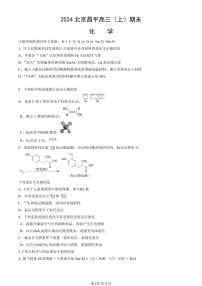 2023-2024学年北京昌平区高三上学期期末化学试题及答案