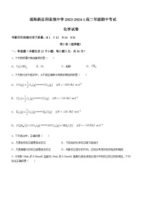 天津市滨海新区田家炳中学2023-2024学年高二上学期期中考试化学试题含答案