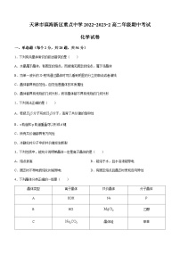 天津市滨海新区重点中学2023-2024学年高二上学期期中考试化学试题含答案