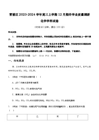 2023-2024学年上海市青浦区高三上学期12月期终学业质量调研化学试卷含答案