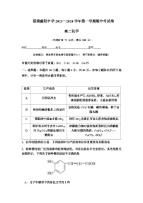 福建省福州市福清虞阳中学2023-2024学年高三上学期期中考试化学试题含答案