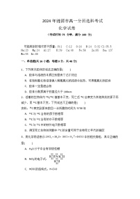 2024娄底涟源高一上学期1月期末分班选科考试化学含答案