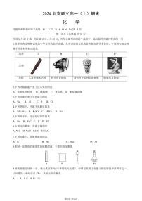 北京顺义区2023-2024高一上学期期末化学试卷及答案