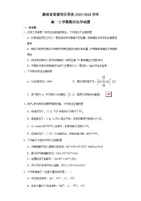 湖南省常德市汉寿县2023-2024学年高一上学期1月期末考试化学试题（含解析）