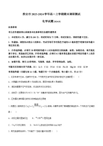 江苏省淮安市2023-2024学年高一上学期期末调研测试化学试卷（含答案）