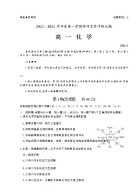 山东省枣庄市薛城区2023-2024学年高一上学期1月学科素养诊断（期末考试）化学试题（Word版含答案）