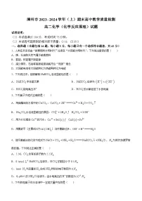 福建省漳州市2023-2024学年高二上学期期末考试化学试题（Word版附答案）