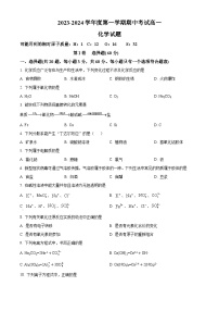 陕西省汉中市城固县第二中学2023-2024学年高一上学期11月期中考试化学试题（原卷版+解析版）