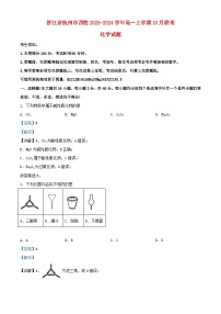 浙江省杭州市四校2023_2024学年高一化学上学期10月联考试题含解析