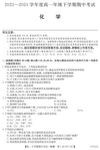 广东深圳市名校联考2024年高一下学期4月期中考试化学试题+答案