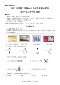 浙江省台州十校联盟2023-2024学年高二下学期4月期中考试化学试卷（PDF版附答案）