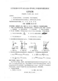 江苏省泰州中学2024届高三下学期模拟预测化学试题（有答案）