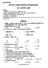 浙江省2024年高一下学期6月期末学考适应性考试化学试题+答案