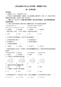 上海市浦东中学2023-2024学年高一上学期期中考试化学试卷(无答案)