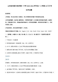 山东省东营市胜利第一中学2023-2024学年高一上学期化学试题含答案