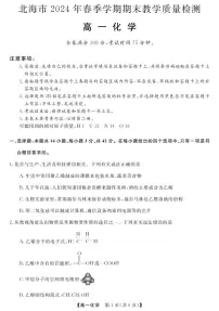 广西北海市2024年春季学期期末高一化学考试试卷(含答案）