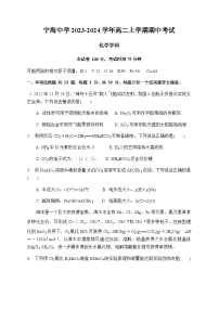 江苏省南京市宁海中学2023-2024学年高二上学期期中考试化学试卷（含答案）