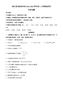 精品解析：浙江省名校协作体2024-2025学年上学期开学适应性考试高三化学试题