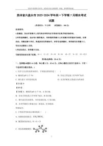 [化学][期末]贵州省六盘水市2023-2024学年高一下学期7月期末考试试题(解析版)