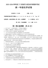 辽宁沈阳市省重点中学五校联考2024年高一下学期7月期末化学试题（含答案）