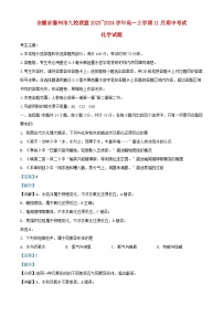 安徽省滁州市九校联盟2023_2024学年高一化学上学期11月期中试题含解析