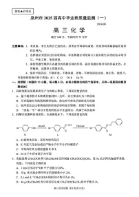 2025届泉州高三8月市质检化学试题+答案