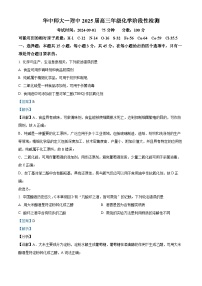 湖北省武汉市华中师大学第一附属中学2024-2025学年高三上学期化学阶段性检测-9月（解析版）