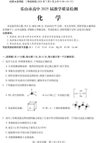 四川省乐山市2023-2024学年高二下学期期末教学质量检测+化学试卷(含答案)
