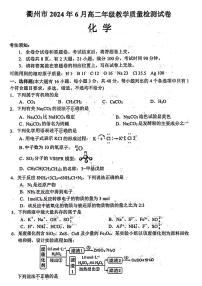 衢州市2024年6月高二第二学期期末教学质量检测+化学试卷（含答案）