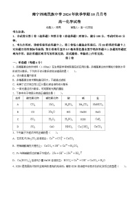 广西南宁沛鸿民族中学2024-2025学年高一上学期10月月考化学试题(无答案)