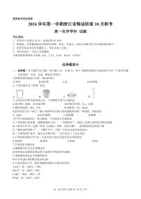 浙江省精诚联盟2024-2025学年高一上学期10月联考+化学试卷