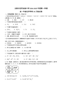 江苏省无锡市运河实验中学2024-2025学年高一上学期月考化学试题(无答案)